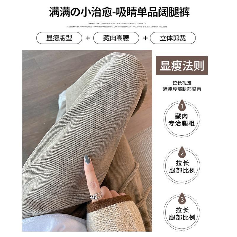 Kapok Fleece Chenille Wide-leg Pants Women's Spring and Autumn Women's Clothing New Wear Thin Casual Pants Mopping Narrow Straight-leg Pants