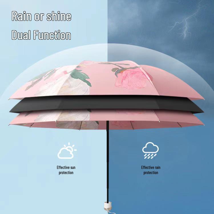 Dual-Use Three-Fold Black Glue UV Protection Oil Painting Umbrella