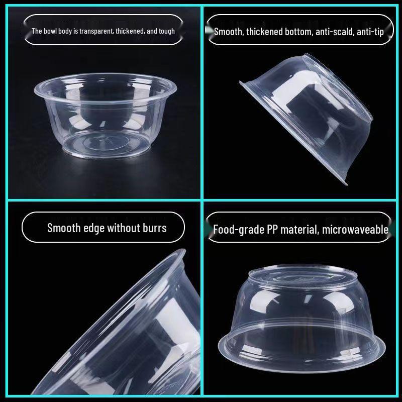 Disposable Transparent Plastic Bowl & Chopsticks Set for Rice, Noodles, Soup, Tangyuan - Small Round Bowls with Lids for Home & Commercial Use