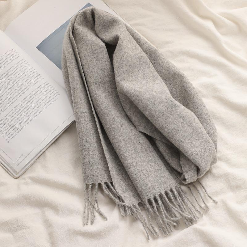 Autumn and Winter New 100% Pure Cashmere Small Scarf Women's Premium Water Ripple Fringed Scarf Versatile Solid Color Scarf