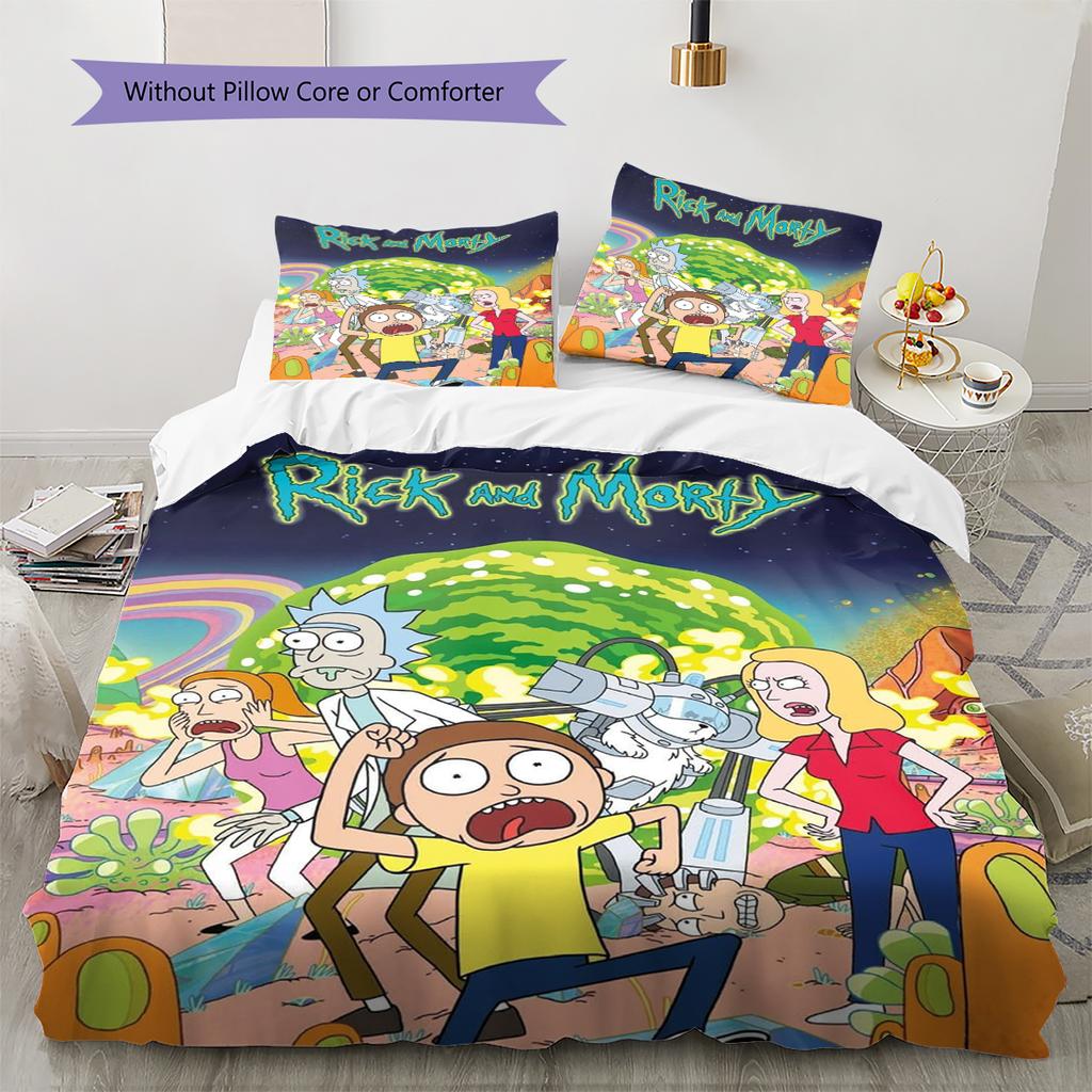 Morty Rick Pattern Bedding Quilt Set Quilt Cover Pillowcase Home Decoration Gift (1 * Duvet Cover + 2 * Pillowcase, Without Core)