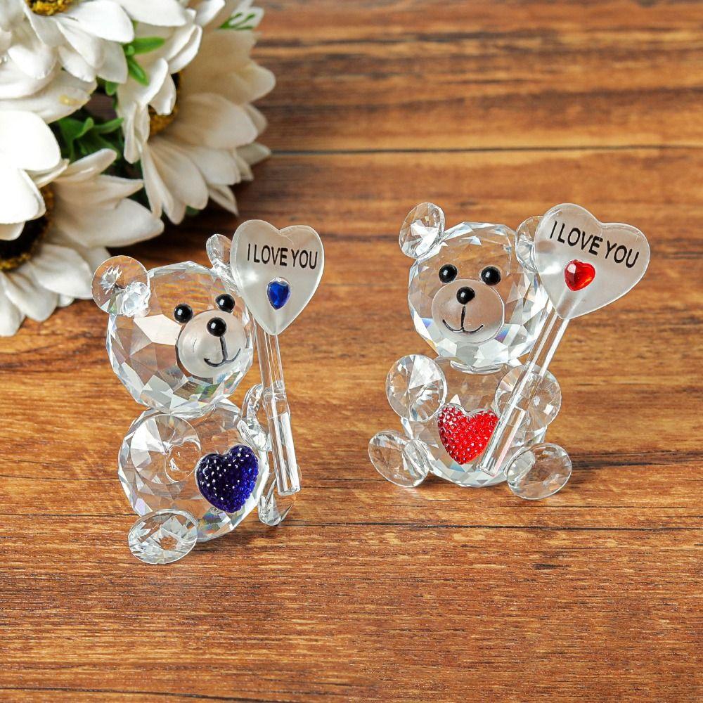 Creative Crystal Bear Figurine Romantic Heart-shaped Bear Desktop Ornament Guests Bridesmaid Gift