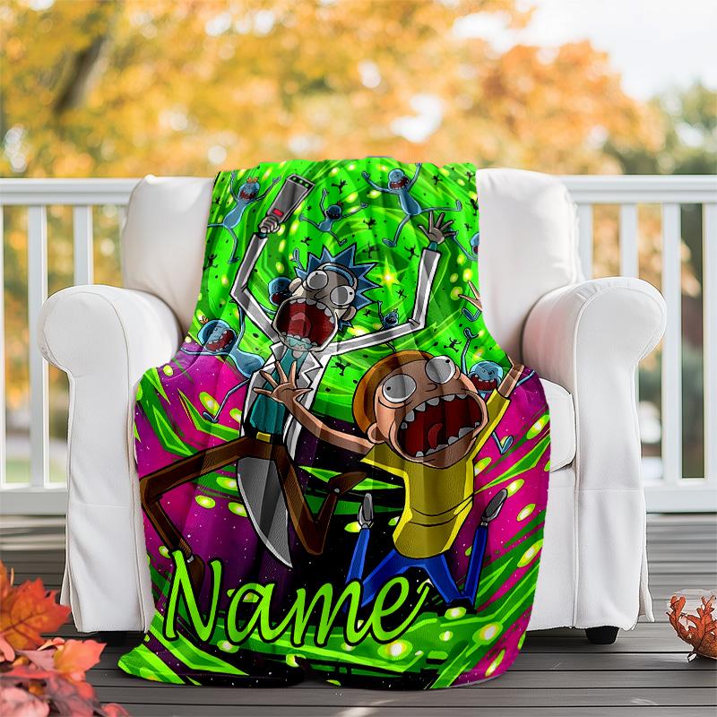 Customizable Rick and Morty Throw Blanket – Personalized Name, All-Season Cozy Snug Blanket, Machine Washable, Personalized Blanket