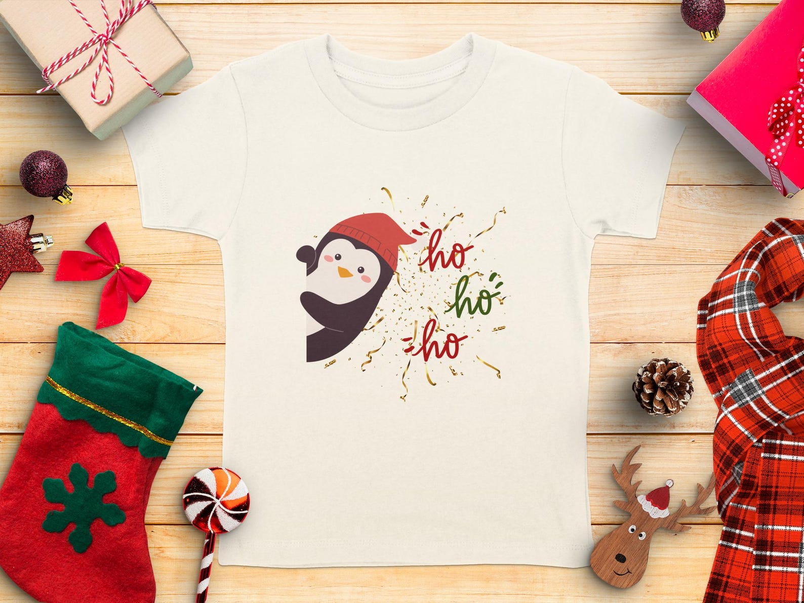 Christmas Penguin T-Shirt | Festive Holiday Youth Toddler Tee (First Christmas) S