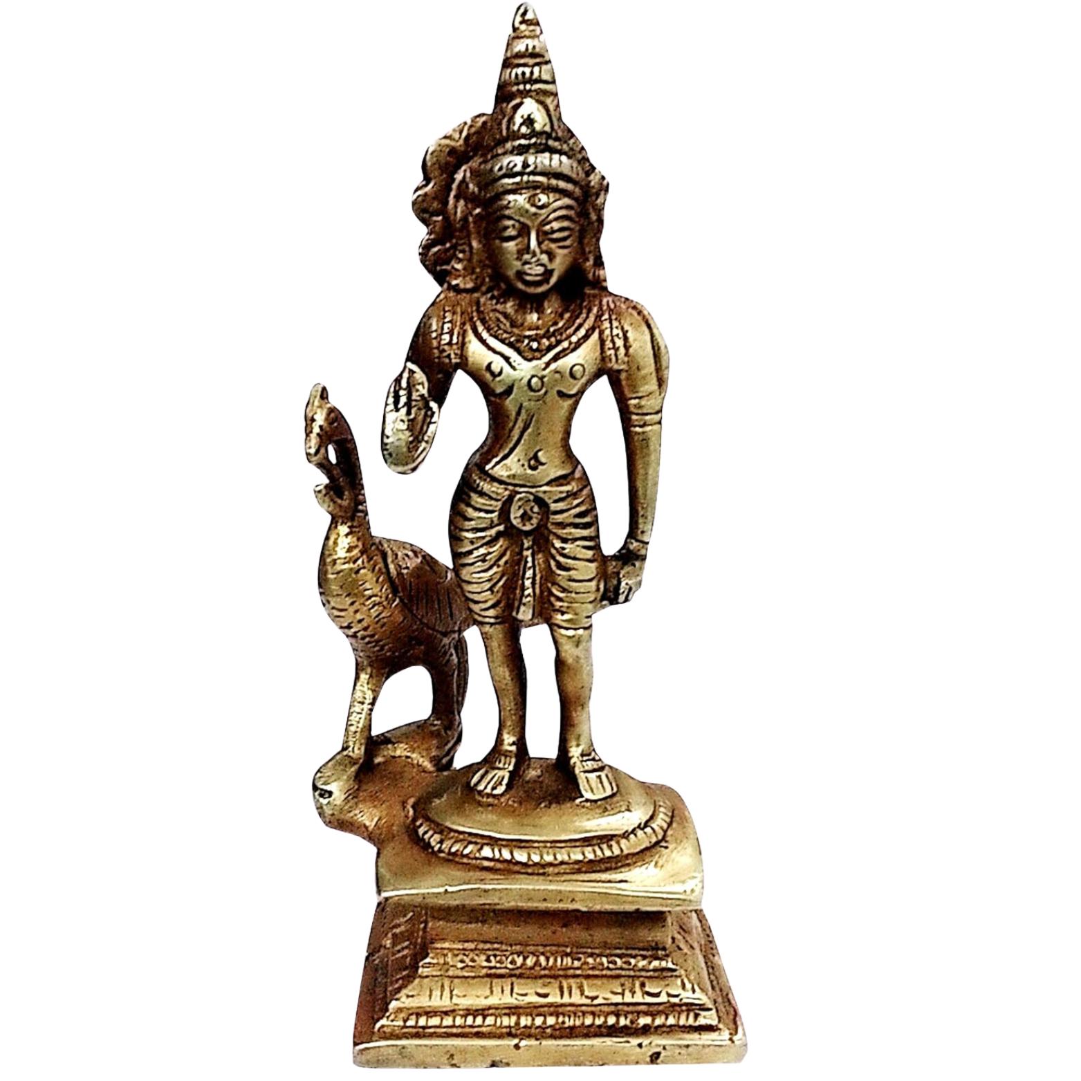 Lord Murugan Karthikeya Subrah-Manya Statue, Handmade, Brass, Golden Idol