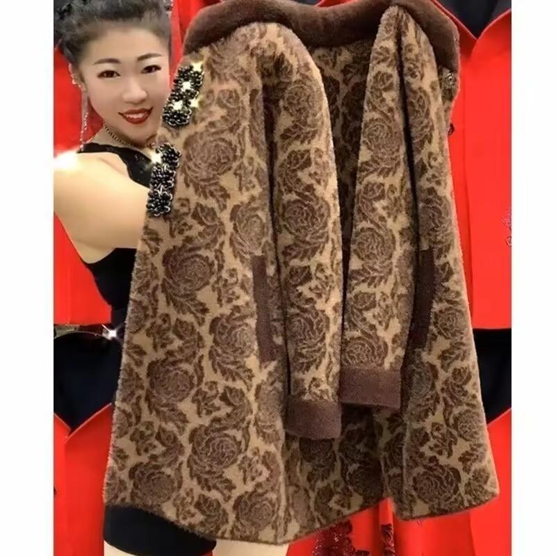 

Women s Winter Plus Size Thickened Mid-length Top Padded Loose Warm Button Section Fur Collar Coat XXS