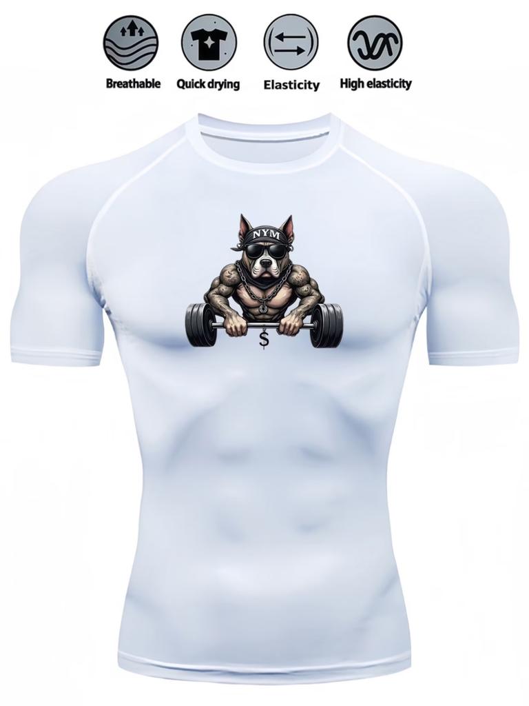 Mens Compression Short Sleeve T-Shirt Muscular Bulldog Weightlifting Graphic Breathable Quick Dry High Elasticity Gym And Streetwear Athletic Top