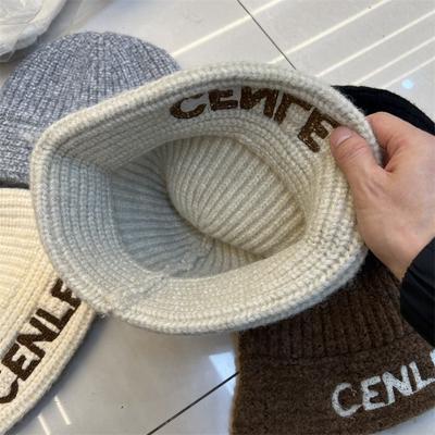 Letter Embroidery Thickened Wool Blended Wool Bucket Hat Girls Autumn and Winter Ear Protection Warm Knitted Cold Hat