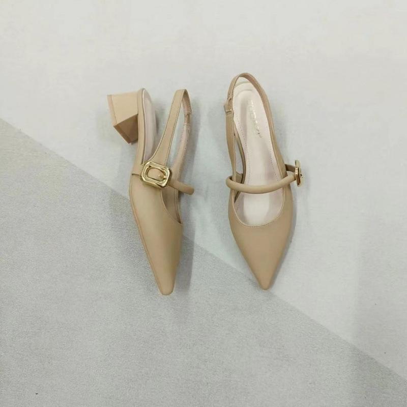 Sandals Single Shoes Women's Summer 2025 New Versatile Soft Leather Thick Heel Soft Sole Temperament Korean Version Shallow Mouth Pointed Shoes