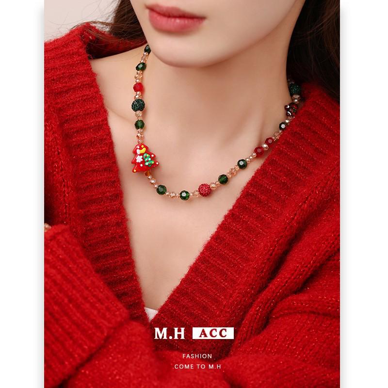 Women's Christmas Murano Glass Beaded Necklace: Fresh, Sweet Holiday Style Pendant – Exquisite Gift