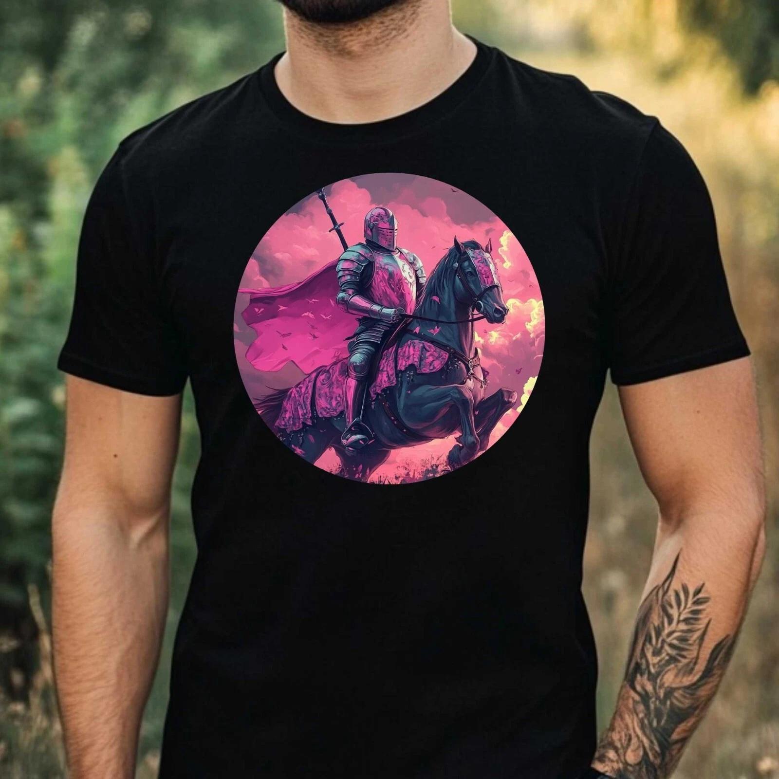 T-Shirt Herren Rosa Ritter Motiv Baumwolle Größe XS bis 5XL S