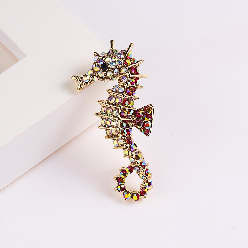 Rinhoo Sparkling Rhinestone Seahorse Brooches Fashion Cute Sea Animal Brooch Pins for Kids Women 3 Color Available Badge Jewelry