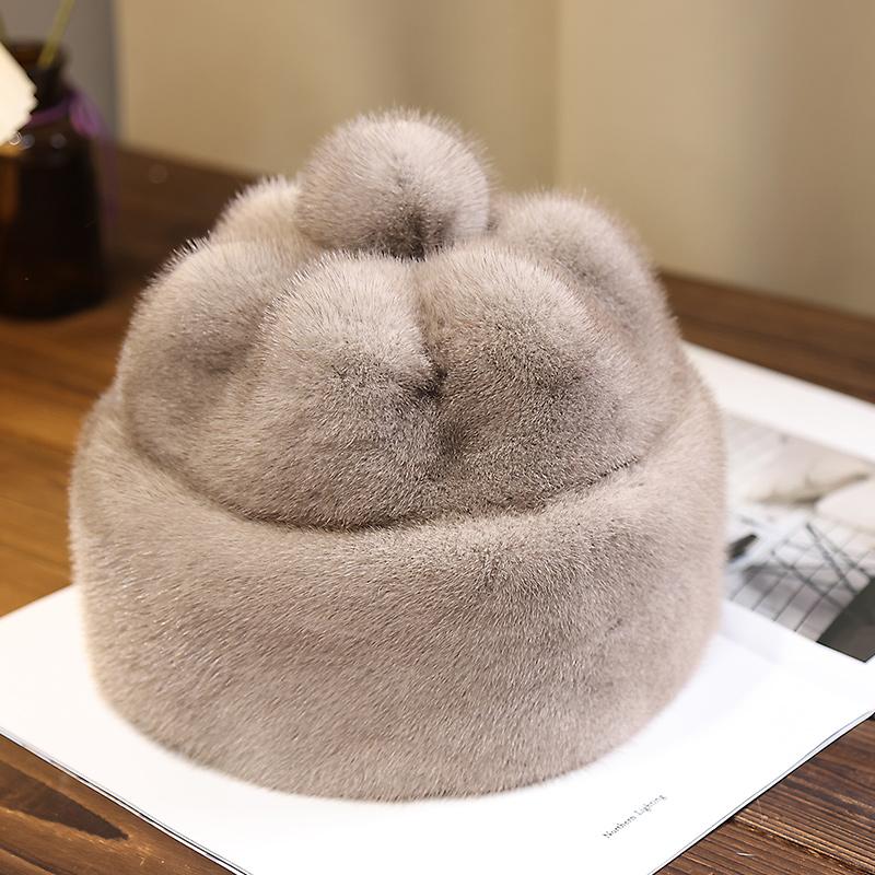 

Новая меховая шапка из норки, теплая женская элегантная меховая шапка, зимняя холодостойкая повседневная шапка L（58-60cm）