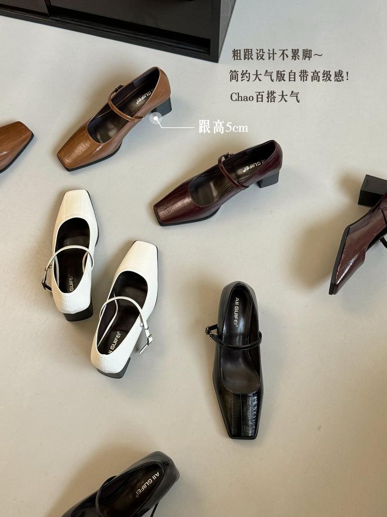 2025 autumn and winter new fashion square head shallow mouth word with thick high heels commuting work OL Mary Jane women's single shoes