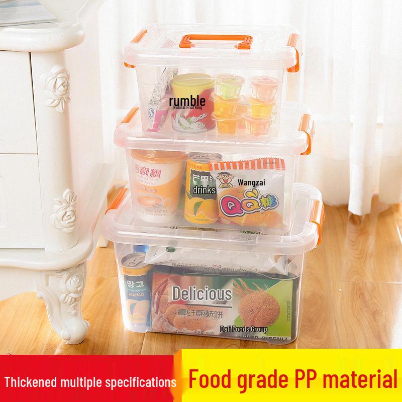 Transparent Handheld Plastic Storage Box with Lid for Toys, Clothes, and Snacks
