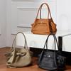 The First Layer Of Cowhide Large Fashionable And Simple Hand Bag Pleated Vegetable Basket Bag Temperament Genuine Leather Shoulder Portable Bag
