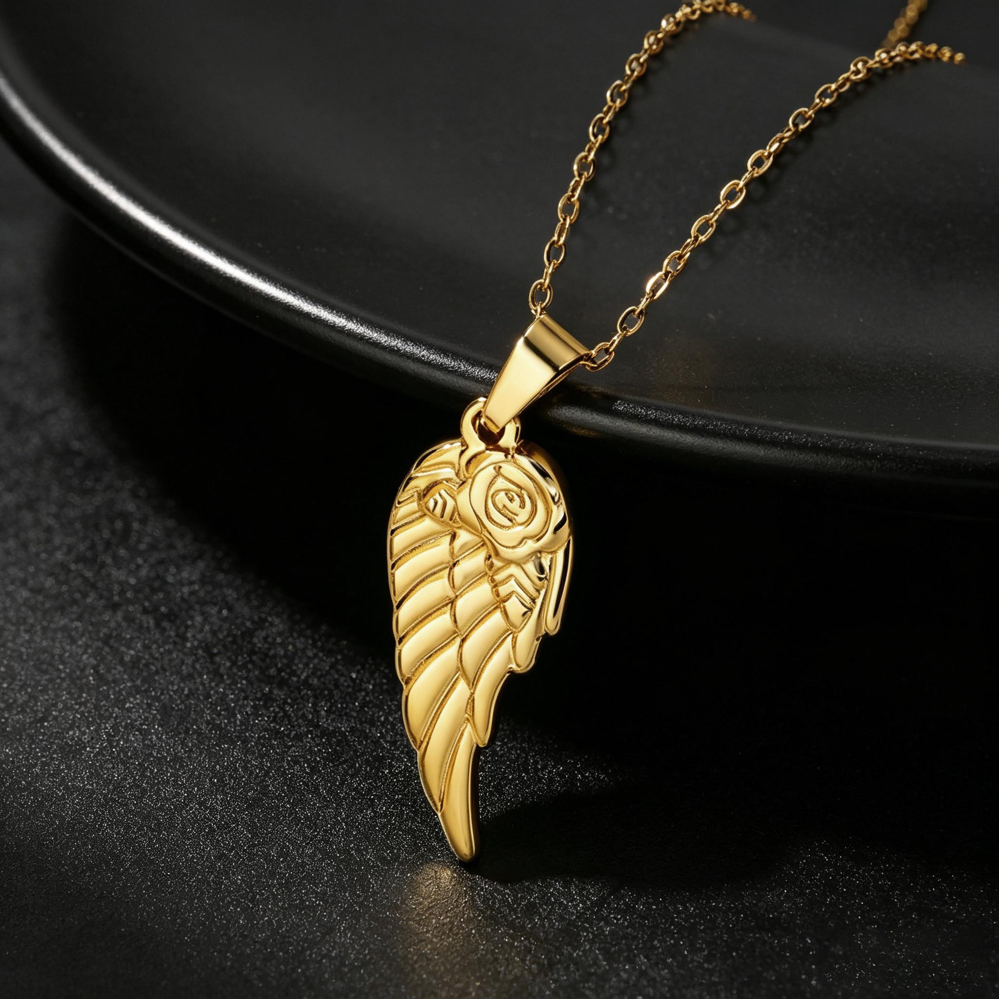 

Atoztide Fashion Rose Angle Pendant Necklace for Women Stainless Steel Jewelry Elegant Gold Color Choker Chain Birthday Gift