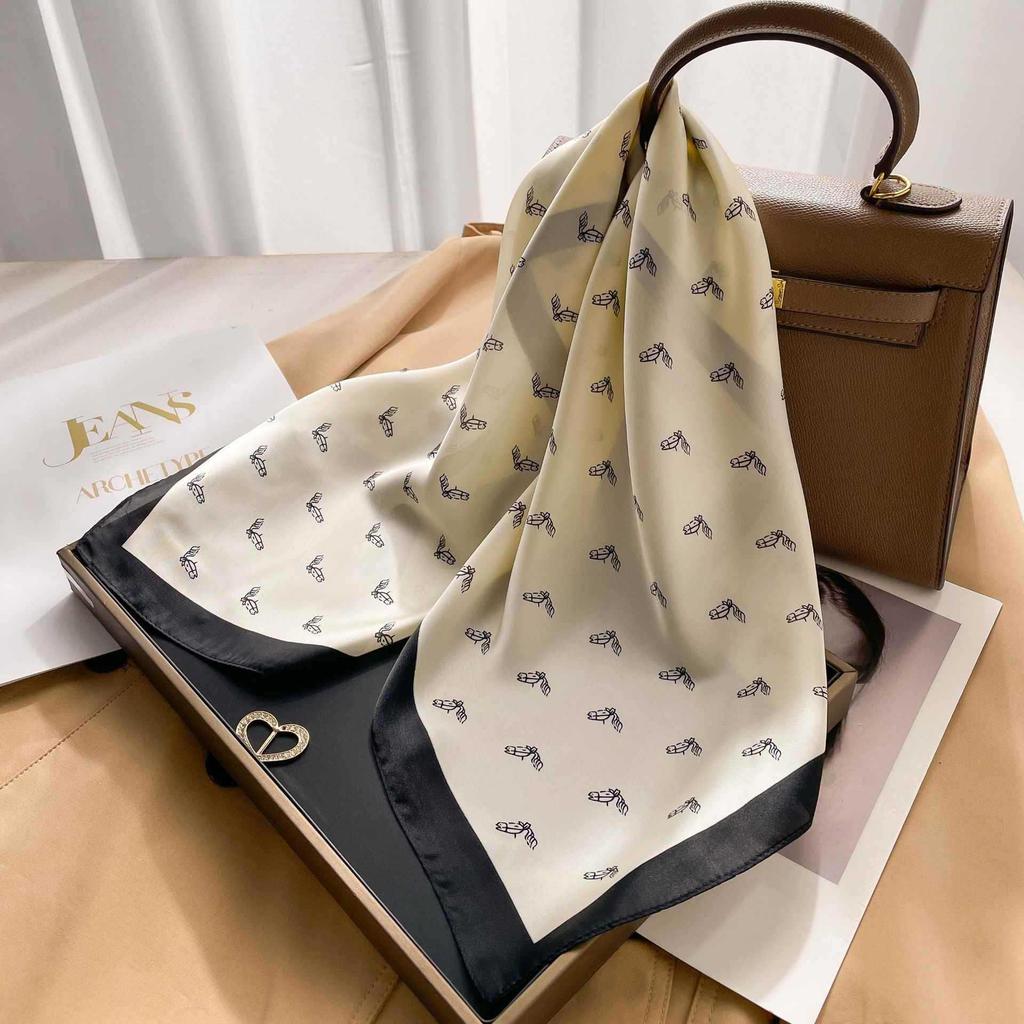 Versatile Black & White Polka Dot Silk Scarf: Wear as a Waist Accessory, Triangle Scarf, or Belt.