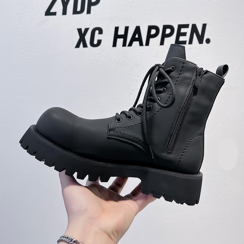 Martin boots side zipper autumn and winter fashion trendy men's outdoor mid-top short boots tooling boots high-top leather shoes 8232-A