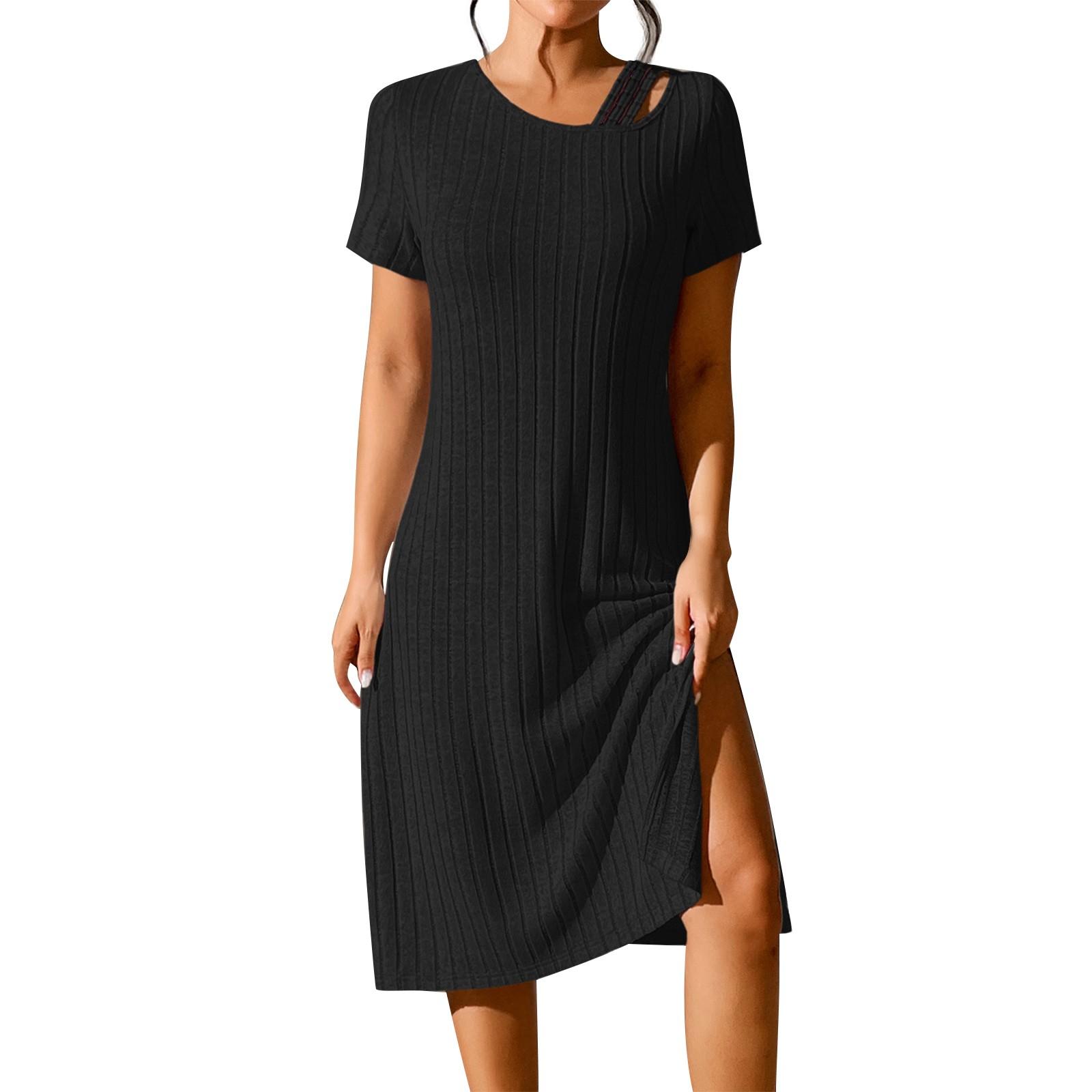 

Women s Fashion Versatile Elegant Color Sexy Slit Slim Fit Hip Dress L чёрный