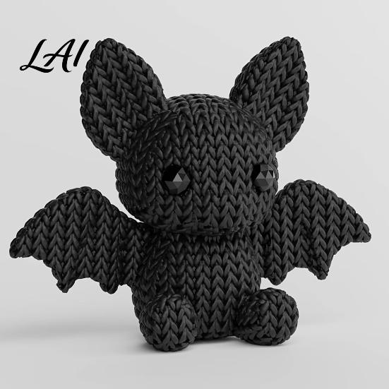3D Printed Bat Statue Figurine with Knitted Texture Cartoon Halloween Decoration Ornaments Cute Animal for Desk Shelf Display And Home Decor Office