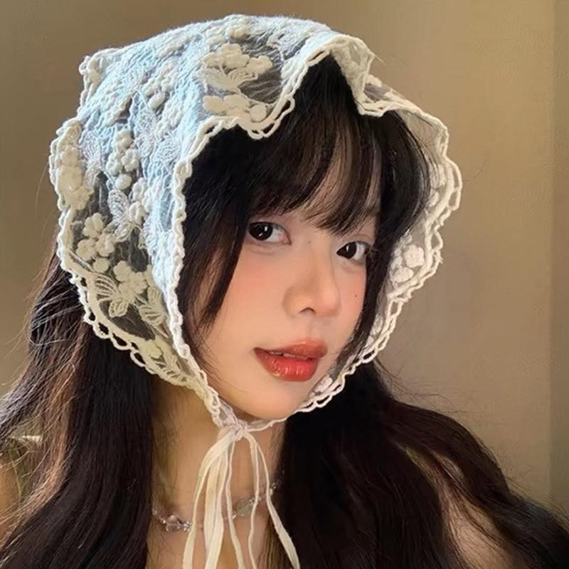 Women Sunproof Lace Triangle Kerchiefs Lightweight Summer Tie Back Kerchiefs