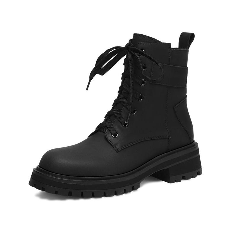 Krazing Pot Cow Skin Winter Round Toe Western Boots Med Heels Lace Up Women British School Ankle Boots