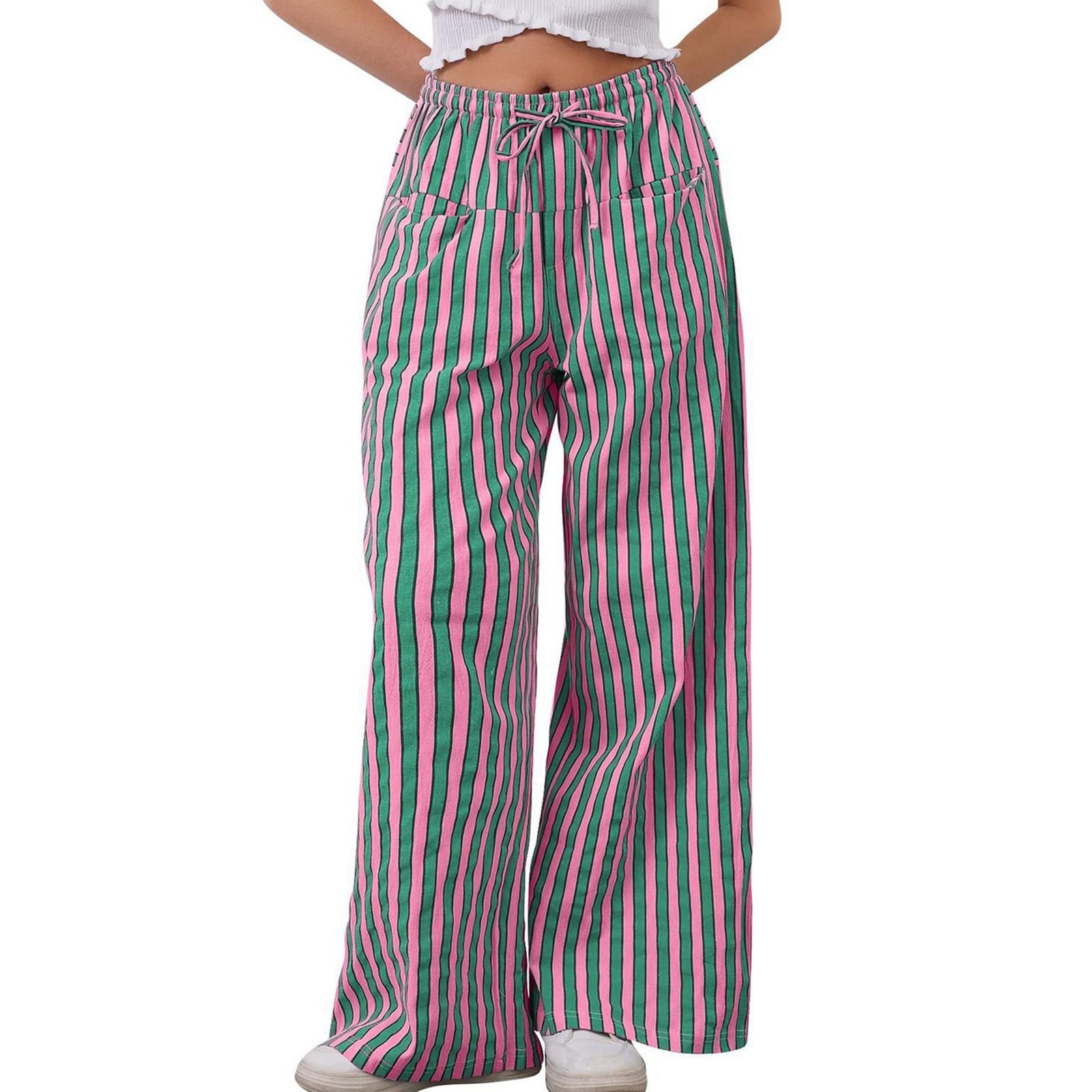 Женские модные полосатые брюки с завязками на талии — фото 8