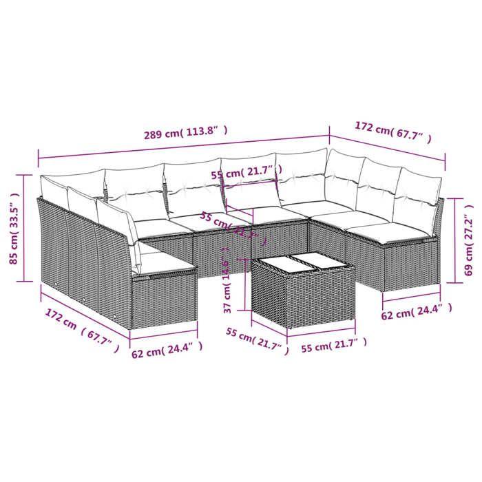 VidaXL Garden Lounge Set with Cushions 10 Pcs, Patio Sofas, Patio Furniture Set, Outdoor Furniture, Brown 3249922