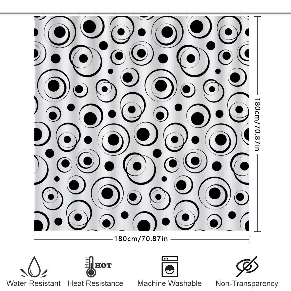 Modern Black White Print Shower Curtain For Bathroom Decor Round Pattern 3D Waterproof Fabric Various Sizes Available (Customiza