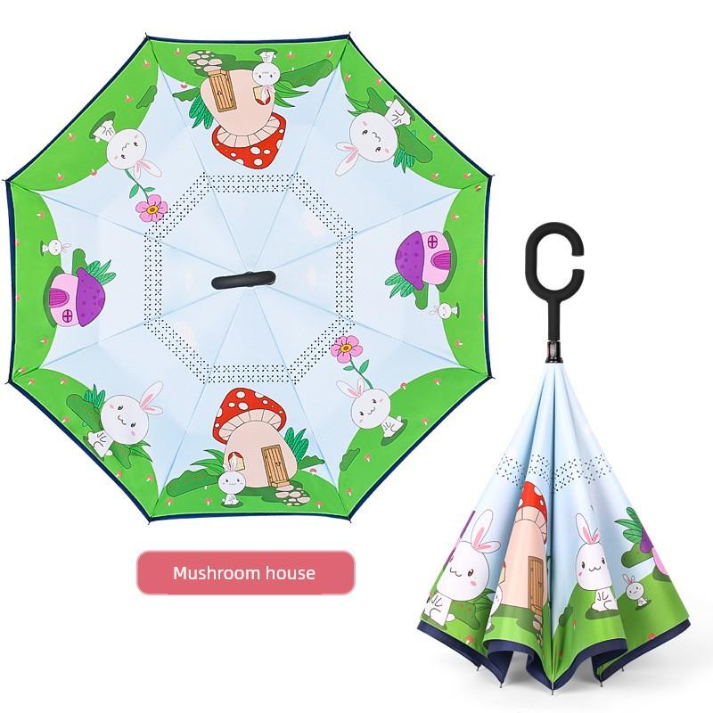 Freihändig umkehrbarer doppelwandiger Regenschirm für Kinder, geeignet für die Schule, bei Regen oder Sonnenschein, Schülerregenschirm, Cartoon-Design, gerader Griff, Sonne