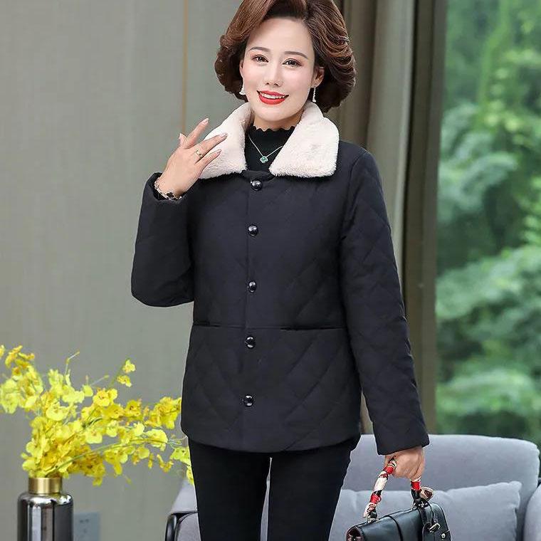 

Женские зимние хлопковые стеганые куртки, женские утепленные пуховые хлопковые пальто среднего и пожилого возраста большого размера XL чёрный