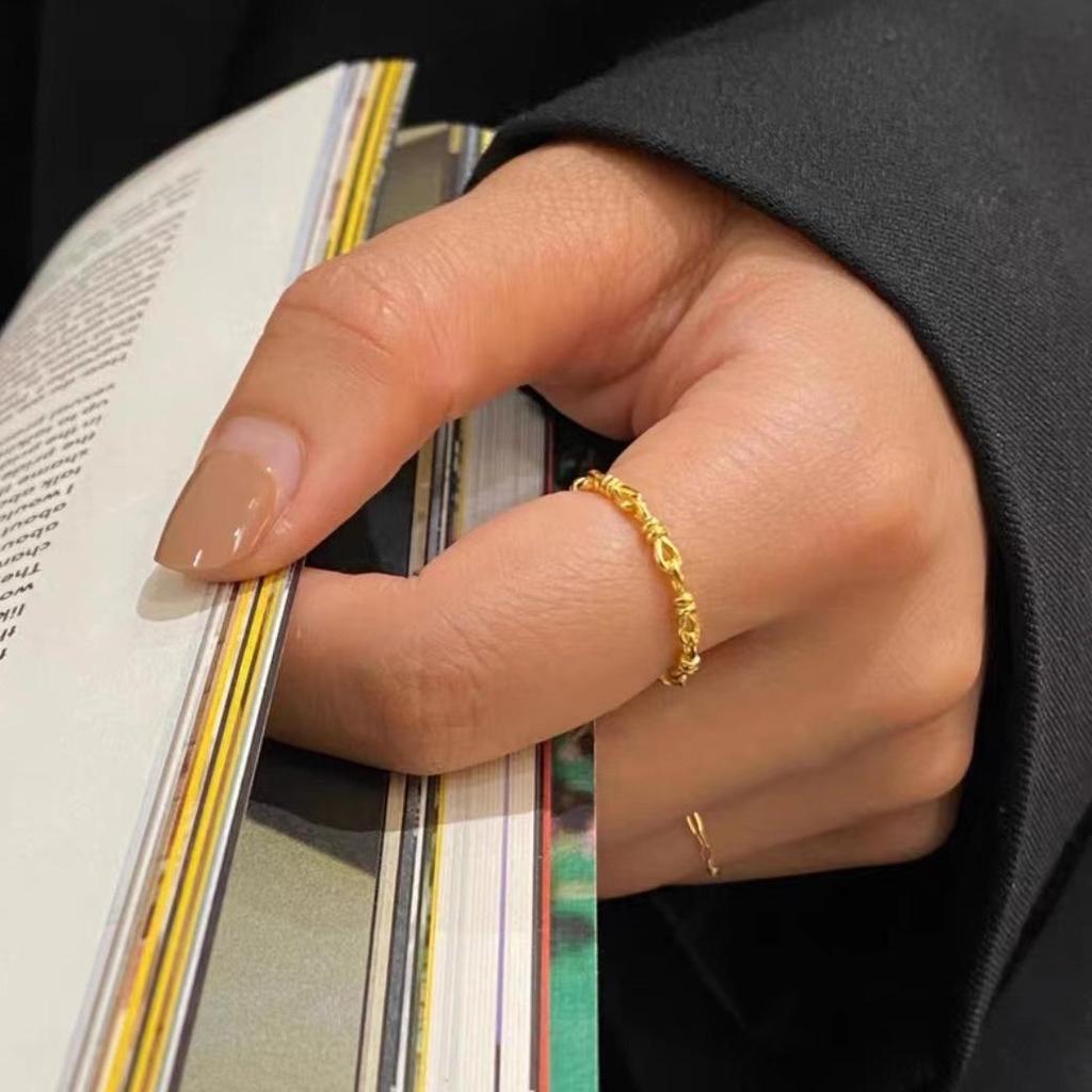 Vietnam Sand Gold Knot Ring: Damenschmuck aus Messing, vergoldet, verstellbar