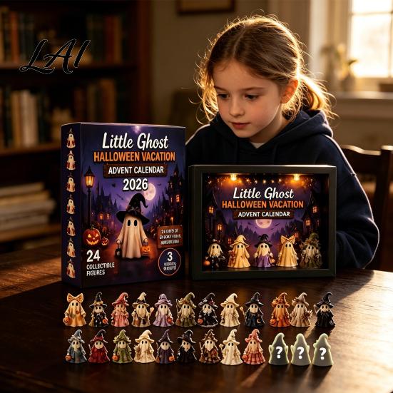 Festive Holiday Decor Halloween Advent Calendar 2026 24 Day Light Up Countdown Box with Car Decoration Pumpkin Ghost Figures Party Decor,