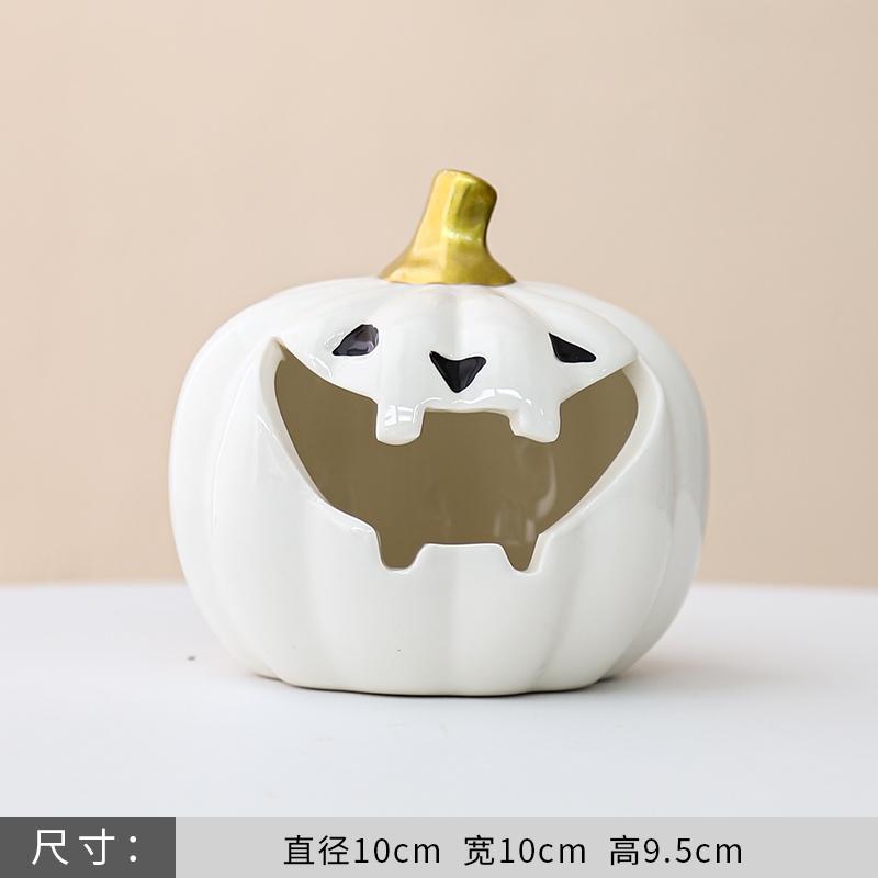 

American Creative Pumpkin Head Cute Halloween Ashtray Home Living Room Fly Ash-proof American Ornaments Ceramic Pumpkin Ashtray білий