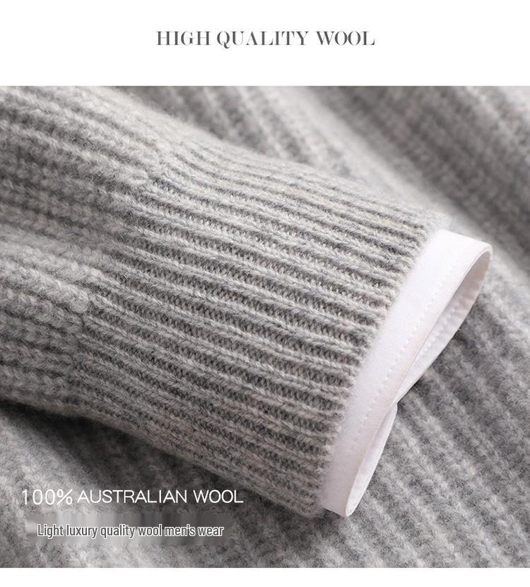 Men's Plus Size Crew Neck Wool Sweater - Autumn/Winter, Fine Stripe Raglan Sleeve, Loose Fit