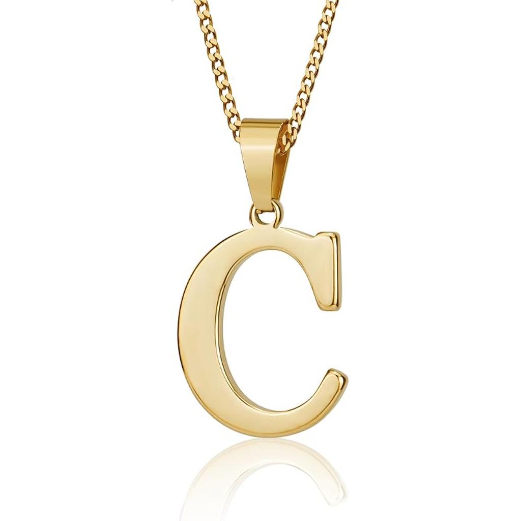 Suweibuke Initial Necklace for Men Women Boys Girls, 18K Gold Plated 26 Letters Pendant Necklace, Personalized Jewelry Gifts