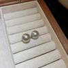 Grey pearl C-shaped earrings, fashionable temperament, high-end stud earrings, niche French elegant light luxury earrings, women