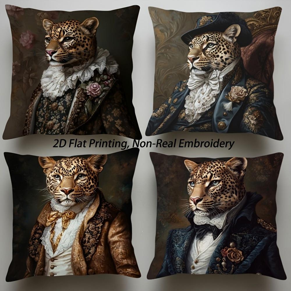 1/4pcs Leopard-Printed Pillowcases with 2D Artistic Designs Sofa Cushion Cover Home Bedroom Room Decoration