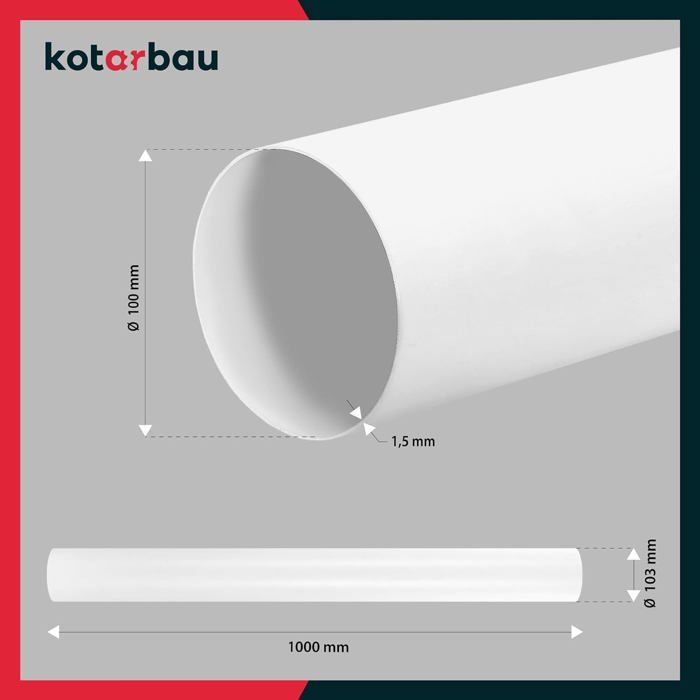 Tuyau de ventilation - KOTARBAU - 1000 mm - Tube rond en PVC - Blanc - 100 mm de diamètre