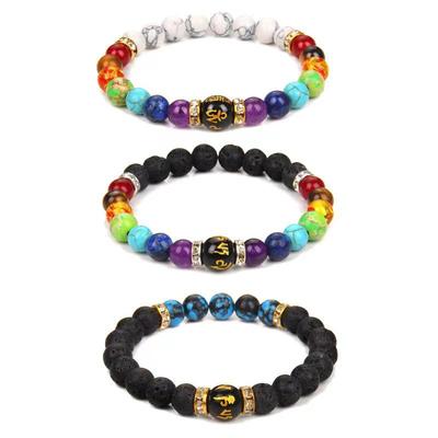 Popular Women's Lava Stone & Seven Chakra Yoga Energy Bracelet with Six-Character Mantra Beads