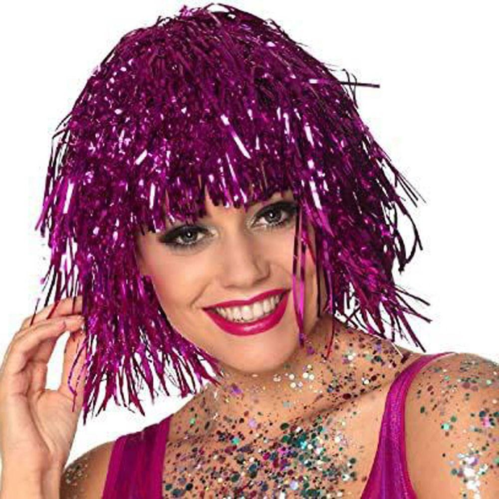 Glitter Halloween Colored Wig Funny Shiny Party Wig Short Foil Tinsel Wigs