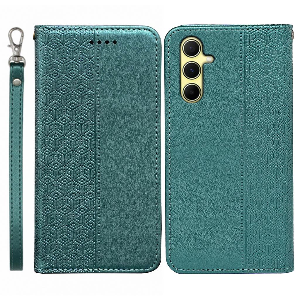 For Samsung Galaxy A15 4G/5G Wallet Phone Case Strong Magnetic Checkered Pattern Imprint Leather Flip Cover