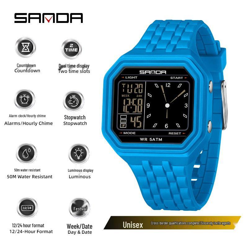 Orologi Sportivi Quadrati Impermeabili SANDA per Uomo e Donna - Popolare Design Elettronico