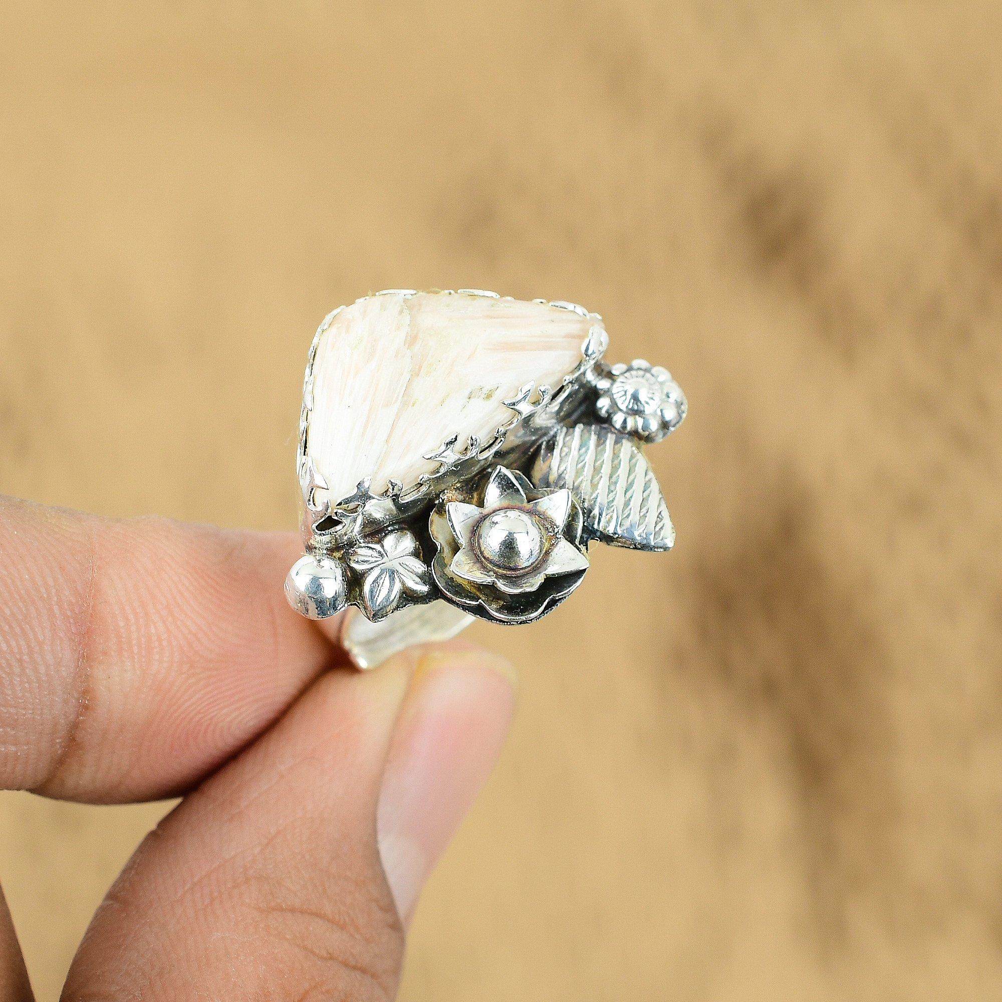 

925 Silver Crown Chakra Scolecite Gemstone Wedding Flower Statement Promise Ring Yes