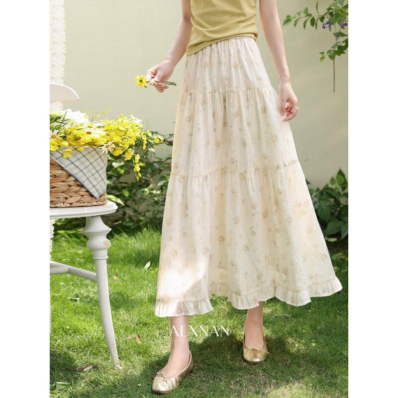Lu Xiangnan Floral High-Waist Tiered Maxi Skirt L