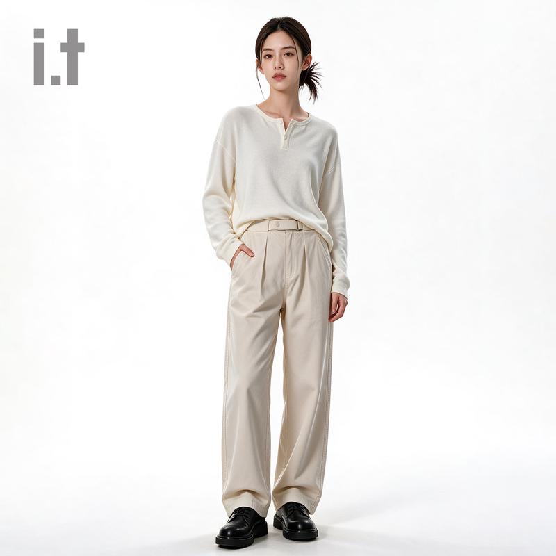 :CHOCOOLATE Cotton Casual Loose-Fit Pants