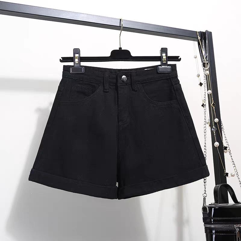 Summer 2026 Women's High-Waisted Denim Shorts - Loose, Slimming, Trendy Korean Style with Wide-Leg Rolled Hem.