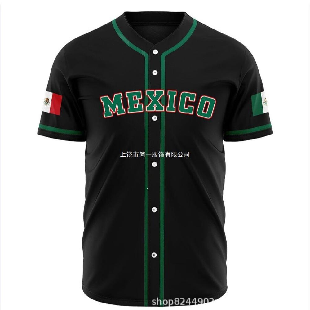 Mexico baseball team element print summer v-neck button-down baseball jersey