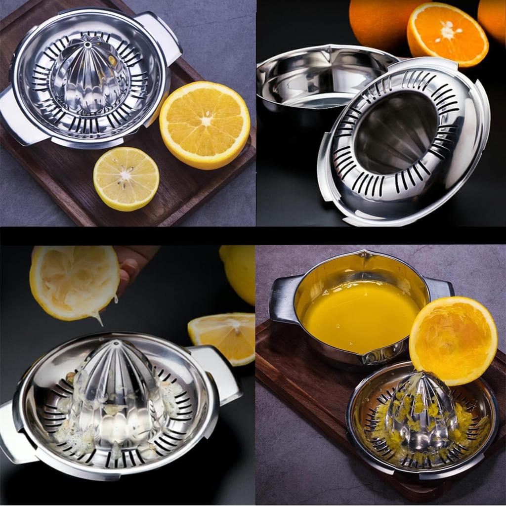 Manual Squeezer 12oz Citrus Lemon Orange Grapefuit Juicer Stainless Steel Robust Hand Juicer Reamer Rotation Press with Strainer